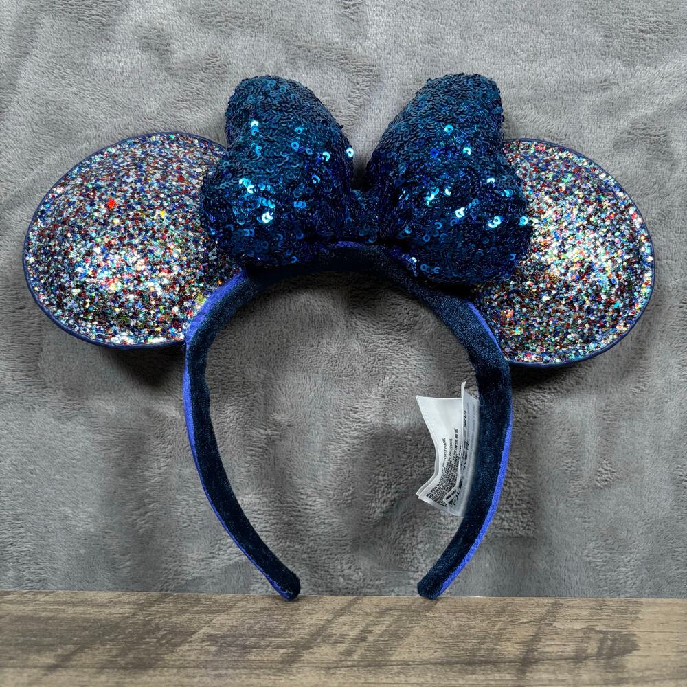 Disney Parks 2020 Minnie Mouse Ears Headband – Blue Sequin Bow & Glitter Ears